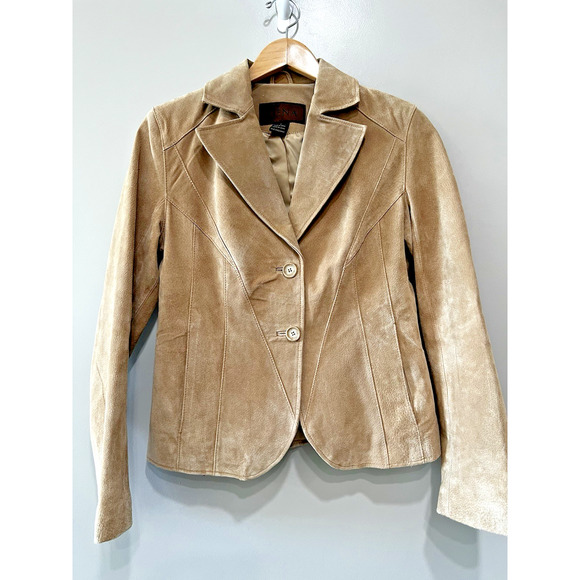Siena Studio Jackets & Blazers - Women's 90s Suede leather Jacket Blazer Tan Beige feminine stitch detail Sz-4